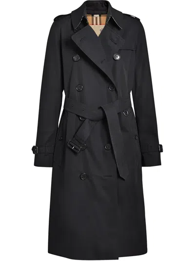 Burberry Kensington Heritage Long Trench Coat In Black