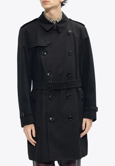 Burberry Kensington Heritage Overcoat In Black