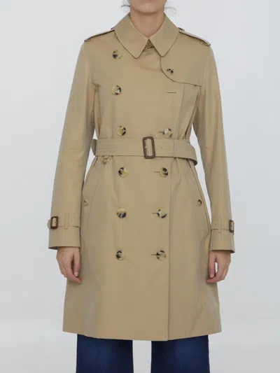 Burberry Mid-length Kensington Canvas Trench Coat In Beige