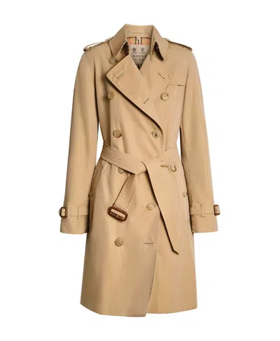Burberry Button Detailed Kensington Trench Coat In Brown