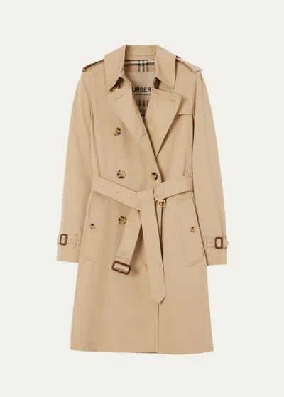 Burberry Kensington Organic Belted Double-breasted Trench Coat In Honey