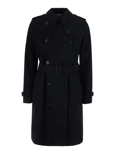 Burberry Kensington Short Double-breasted Cotton Trench Jacket With Removable Waist Belt For Women In Black