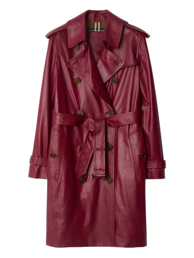 Burberry Mid-length Leather Kensington Trench Coat In Pink