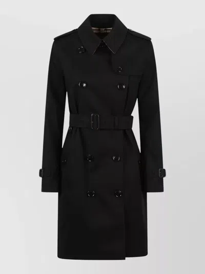 Burberry Kensington Trench Coat Buckle Cuffs Epaulettes In Black
