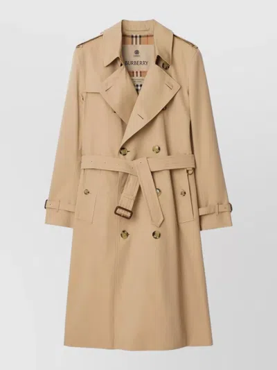 Burberry Kensington Trench Coat Long Cotton Gabardine In Brown