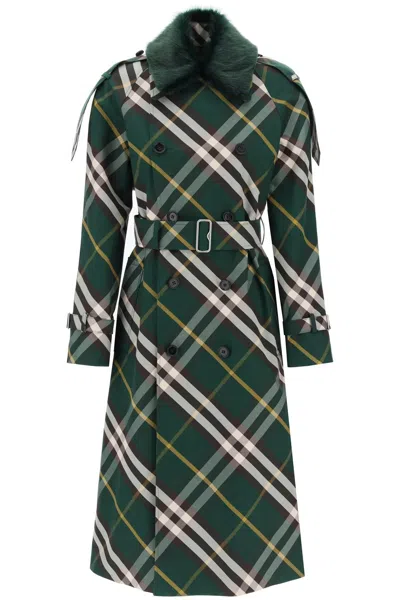 BURBERRY BURBERRY KENSINGTON TRENCH COAT WITH CHECK PATTERN