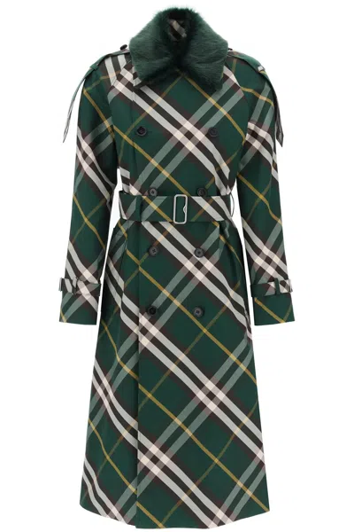BURBERRY BURBERRY KENSINGTON TRENCH COAT WITH CHECK PATTERN WOMEN