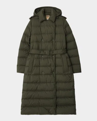 Burberry Kent Belted Padded Trench Coat In Gray