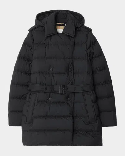 Burberry Kent Belted Parka Jacket With Detachable Hood In Black