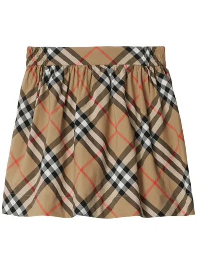 Burberry Kids' Beige Mini Skirt With Check Motif In Cotton Girl In Sand Ip Check