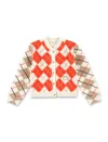 Burberry Kid - Argyle Wool Cardigan In Orange Red Ip Pat