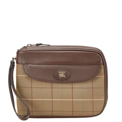 Pre-owned Burberry Khaki Brown Multi-color Canvas Leather Clutch Bag Pouch ()