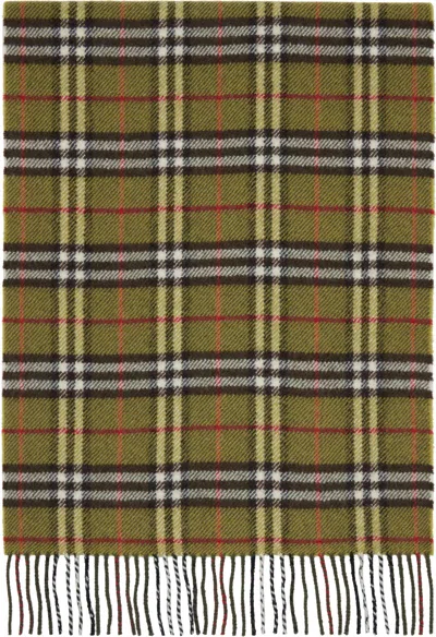 Burberry Khaki Check British Wool Scarf In Green