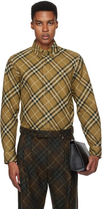 Burberry Khaki Check Cotton Shirt In Camp Ip Check