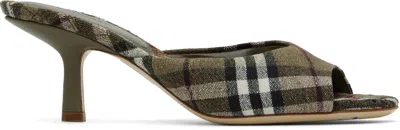 BURBERRY KHAKI CHECK LINEN BLEND MEWS HIGH MULES