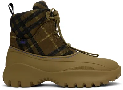 Burberry Khaki Check Scoot Trek Boots In Brown