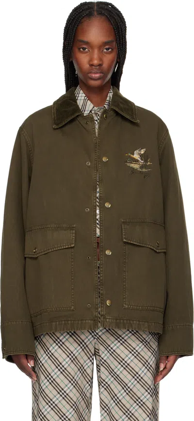 Burberry Khaki Cotton Field Jacket In Juniper