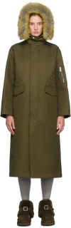 BURBERRY KHAKI FAUX-FUR HOOD COAT