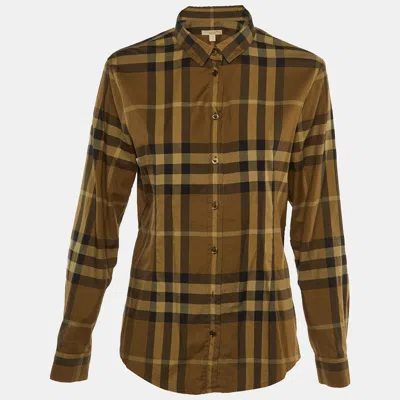 Pre-owned Burberry Khaki Green Checkered Cotton Shirt L
