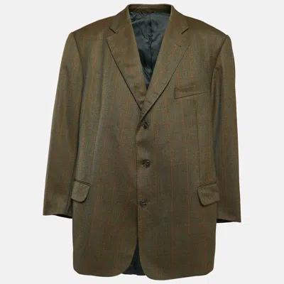 Pre-owned Burberry Khaki Green Plaid Wool Single Breasted Blazer 5xl