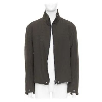Pre-owned Burberry Khaki Green Wool Blend Black Zip Overstitch Biker Jacket It48 M
