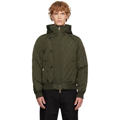 Burberry Khaki Hooded Quilted Nylon Bomber Jacket In Green