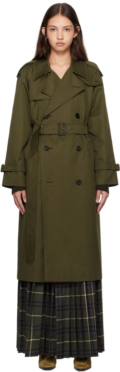 Burberry Khaki Long Castleford Trench Coat In Green