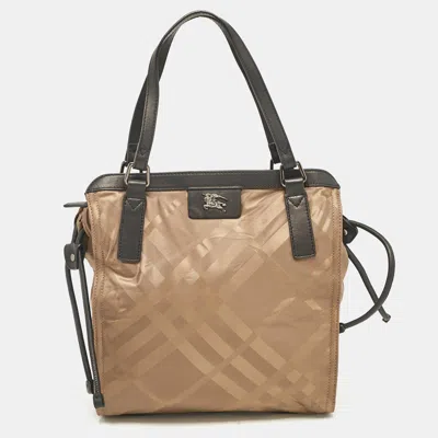Pre-owned Burberry Khaki/black Nova Check Nylon And Leather Buckleigh Tote