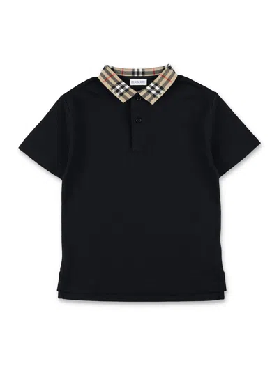 Burberry Kid -  Black Polo With Check Collar
