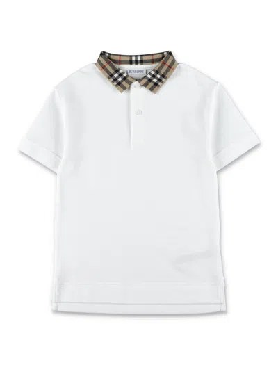 BURBERRY KID - BURBERRY COTTON POLO WITH CHECK COLLAR
