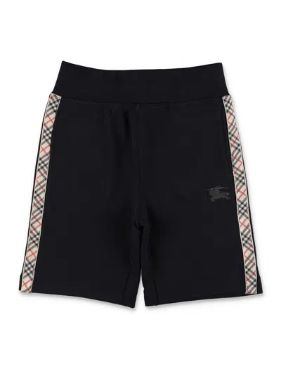 Burberry Kid -  Cotton Shorts With Check Trim In Black