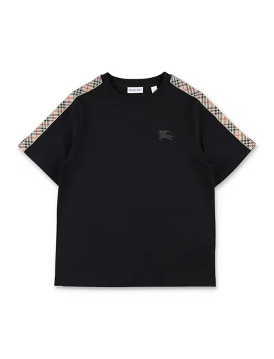 BURBERRY KID - BURBERRY COTTON T-SHIRT WITH CHECK TRIM