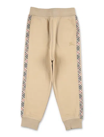 BURBERRY KID - CHECK TRIM COTTON JOGGERS ARCHIVE BEIGE
