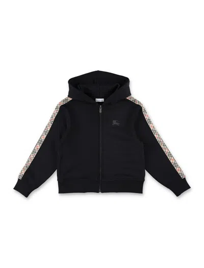 Burberry Kid - Check Trim Zip Hoodie In Black