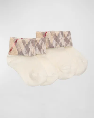 Burberry Kid's 2-pack Check-print Socks In White