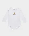 Burberry Kid's Annie Bear Pointelle Bodysuit With Lettuce Edges In White