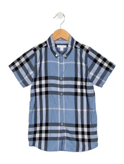 Pre-owned Burberry Babies' Kid Boy's Striped Long Sleeve Shirt In Blue