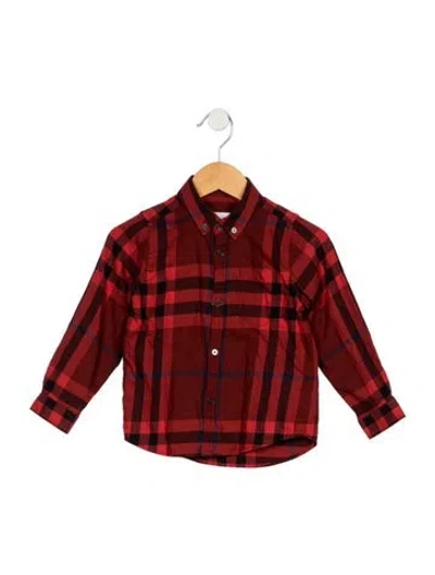 Pre-owned Burberry Babies' Kid Boy's Striped Long Sleeve Shirt In Red