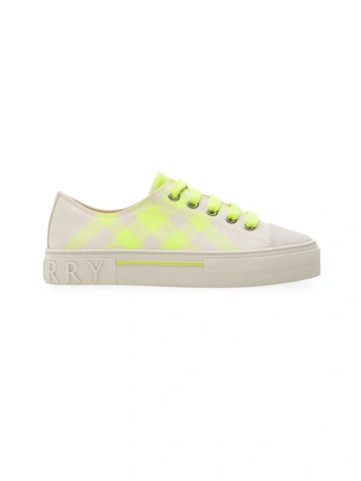 Burberry Babies' Kid's Canvas Check Trainers In Vivid Lime