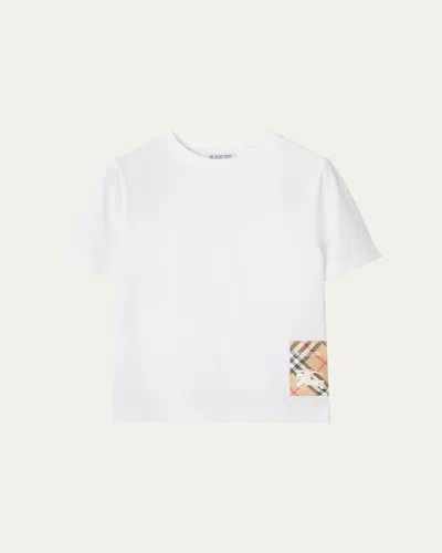 Burberry Kids' Check-print Label Cotton T-shirt In White