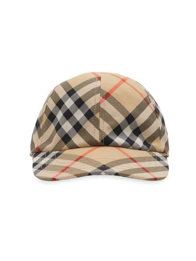 Burberry Kids Baseball Cap In Check Pattern In Neutral