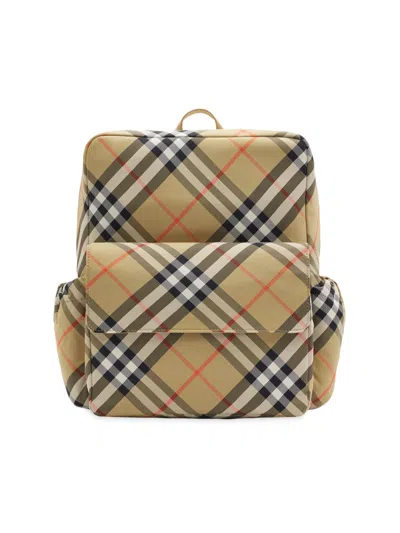 Burberry Kid's Check Nylon & Leather Backpack In Sand