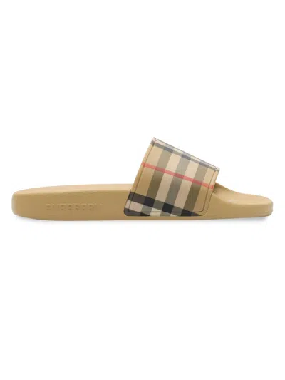 Burberry Kid's Check Pool Slides In Brown