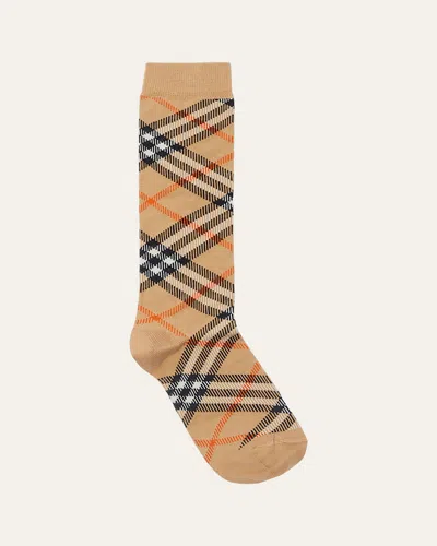 Burberry Kid's Check-print Socks In Gold