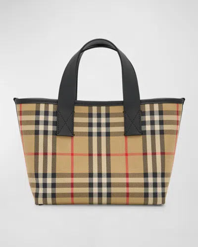 Burberry Kid's Check Tote Bag In Archive Beige Check