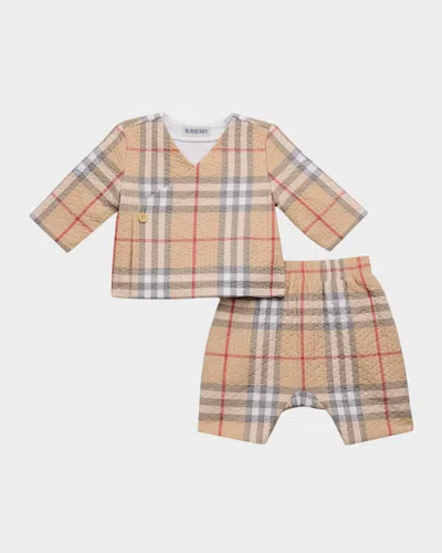 Burberry Kid's Diner Quilted Top & Shorts 2-piece Set In Gray