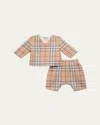 Burberry Kid's Diner Quilted Top & Shorts 2-piece Set In Neutral