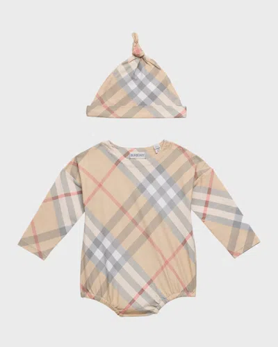 Burberry Babies' Kid's Dolby Check-print Two-piece Set In Pale Stone Check