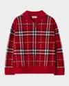 Burberry Kid's Duncan Check Cardigan Sweater In Red