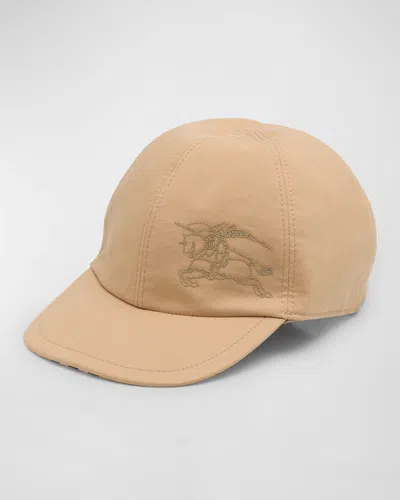 Burberry Kid's Embroidered Equestrian Knight Design Baseball Cap In Sand Check